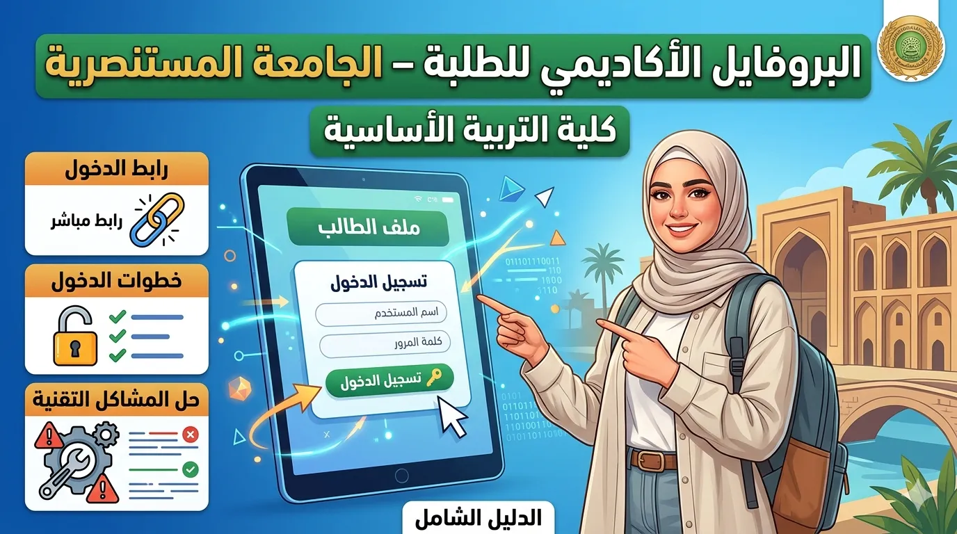البروفايل الأكاديمي للطلبة – الجامعة المستنصرية كلية التربية الأساسية: الرابط، الدخول، وحل المشاكل